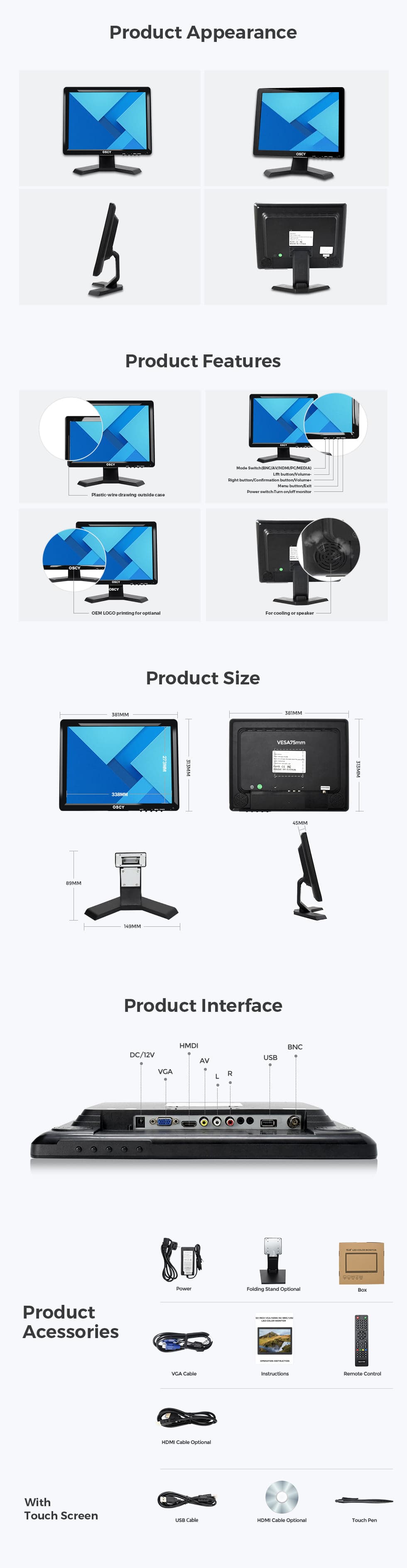 TFT LCD Touch Screen Monitor